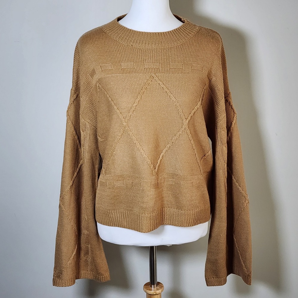 Emery Rose Knit Sweater Womens Large Brown Argyle Cable Knit Long Sleeve Soft